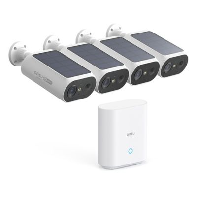 AOSU 2K QHD 3.0-MP Dual-Band Wi-Fi Quick-Install Outdoor AI-Smart Solar Camera Pro System with HomeBase (4 Cameras)
