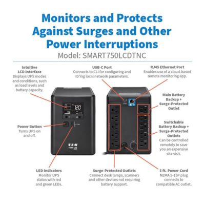 Image showing  500-Watt Line-Interactive Cloud-Connected Tower UPS with Remote Monitoring, 10 Outlets, 5 ft. Cord, SMART750LCDTNC