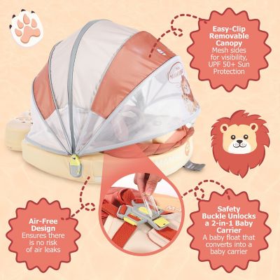 Image showing  Air-Free Float with Canopy + Carrier- Lion - Yellow