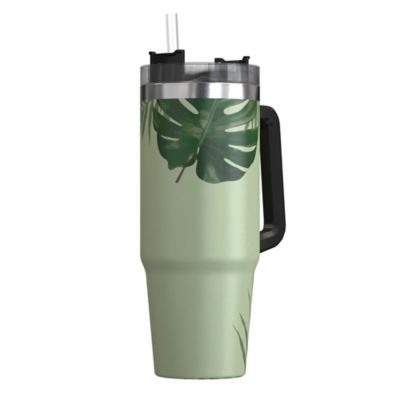 Image showing  30-Oz. Stainless Steel Double-Walled Insulated Tumbler with Straw (Tropical Green)
