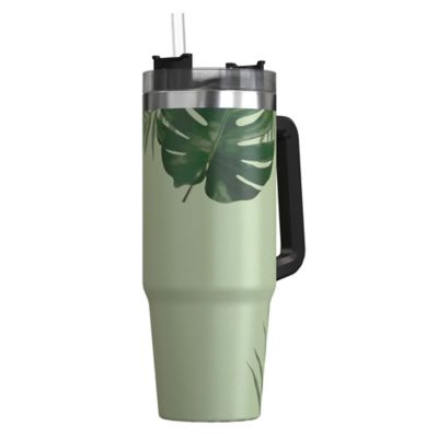 Image showing  30-Oz. Stainless Steel Double-Walled Insulated Tumbler with Straw (Tropical Green)