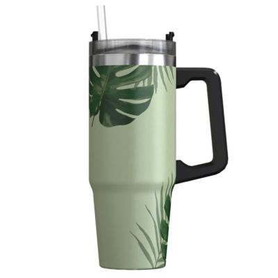 Image showing  30-Oz. Stainless Steel Double-Walled Insulated Tumbler with Straw (Tropical Green)