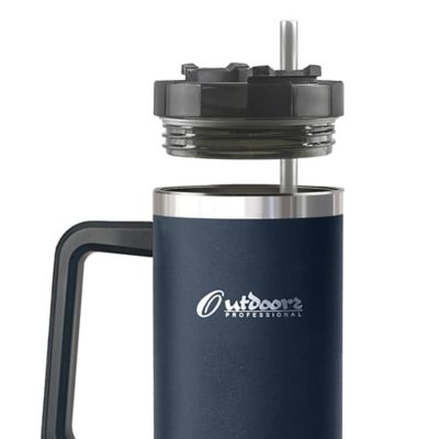 Image showing  40-Oz. Stainless Steel Double-Walled Insulated Tumbler with Straw (Navy Blue)