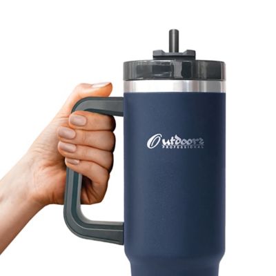 Image showing 7 th Outdoors Professional 40-Oz. Stainless Steel Double-Walled Insulated Tumbler with Straw (Navy Blue)