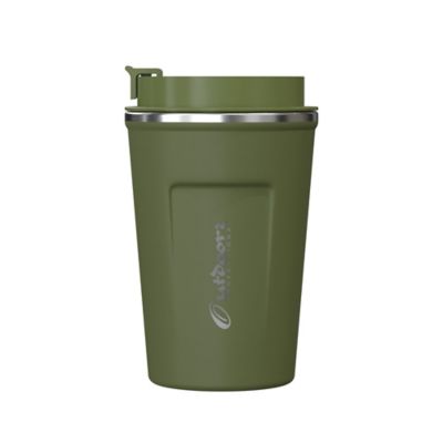 Outdoors Professional Stainless Steel Double-Walled Vacuum-Insulated Coffee Cup with Spillproof Lid (12.8 oz.; Olive Green)