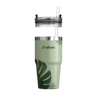 Image showing  20-Oz. Stainless Steel Double-Walled Insulated Tumbler with Straw (Tropical Green)