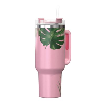 Image showing  40-Oz. Stainless Steel Double-Walled Insulated Tumbler with Straw (Tropical Pink)