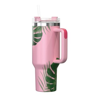 Image showing  40-Oz. Stainless Steel Double-Walled Insulated Tumbler with Straw (Tropical Pink)