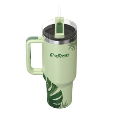 Image showing  40-Oz. Stainless Steel Double-Walled Insulated Tumbler with Straw (Tropical Green)