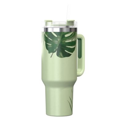 Image showing  40-Oz. Stainless Steel Double-Walled Insulated Tumbler with Straw (Tropical Green)