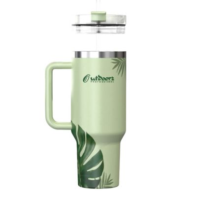 Image showing  40-Oz. Stainless Steel Double-Walled Insulated Tumbler with Straw (Tropical Green)
