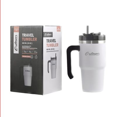Image showing  20-Oz. Stainless Steel Double-Walled Insulated Tumbler with Straw (White)