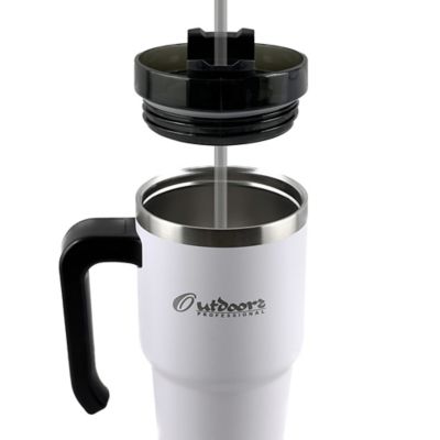 Image showing  20-Oz. Stainless Steel Double-Walled Insulated Tumbler with Straw (White)