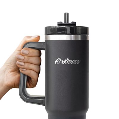 Image showing 7 th Outdoors Professional 40-Oz. Stainless Steel Double-Walled Insulated Tumbler with Straw (Black)