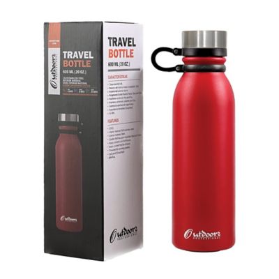 Image showing  20-Oz. Stainless Steel Double-Walled Vacuum-Insulated Travel Bottle with Leakproof Screw Cap (Red)