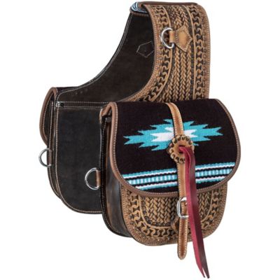 Tough1 Leather Saddle Bag with Hand Weaving