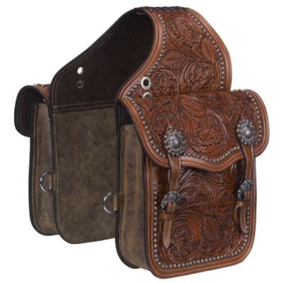 Tough1 Leather Floral and Oak Leaf Tooled Saddle Bag