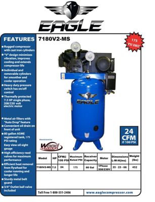 Image showing  Stationary 80 Gallon Air Compressor With Mag Starter
