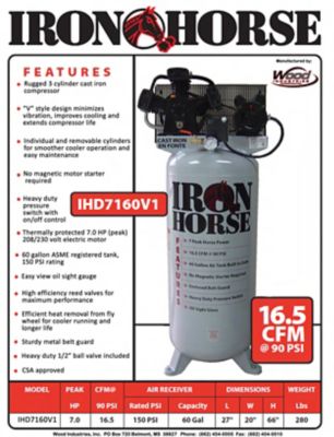 Image showing  Heavy Duty 60 Gallon Air Compressor