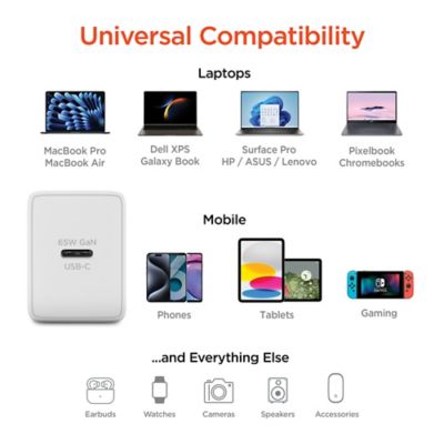 Image showing  SpeedBoost 65-Watt USB-C PD GaN Laptop Wall Charger with PPS, White