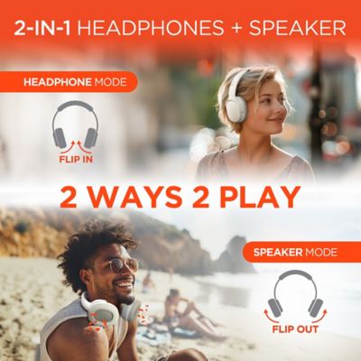 Image showing  Flip 2-in-1 Over-Ear Bluetooth Headphones with Microphone and Speaker Mode (White)
