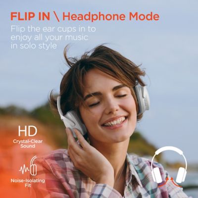 Image showing  Flip 2-in-1 Over-Ear Bluetooth Headphones with Microphone and Speaker Mode (White)