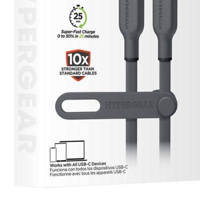 Image showing 5 th HyperGear Flexi Pro USB-C to USB-C Soft-Touch Silicone Fast Charge and Sync Cable, 10 ft., Gray