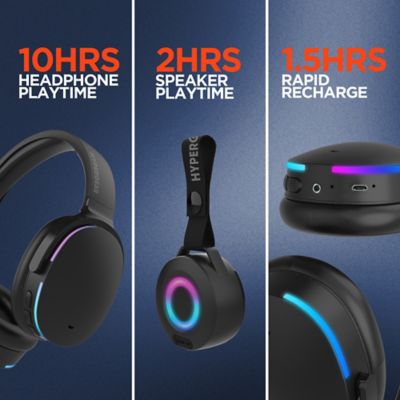 Image showing 5 th HyperGear Wireless Audio Essentials Duo with Light-Up Bluetooth Speaker and Headphones (Black)