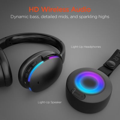Image showing 7 th HyperGear Wireless Audio Essentials Duo with Light-Up Bluetooth Speaker and Headphones (Black)