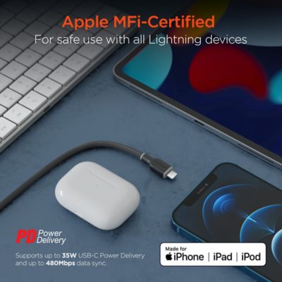 Image showing 5 th HyperGear Flexi Pro USB-C to Lightning Soft-Touch Silicone Fast Charge and Sync Cable, 10 ft., Black