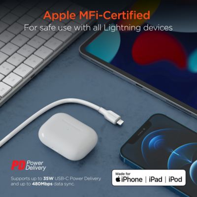 Image showing 5 th HyperGear Flexi Pro USB-C to Lightning Soft-Touch Silicone Fast Charge and Sync Cable, 10 ft., White