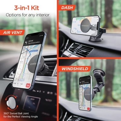 Image showing 6 th HyperGear Mag Grip Phone Mount Kit with MagSafe Vent, Dash, and Windshield Mounts, Black