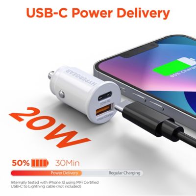 Image showing 7 th HyperGear Mini Dual 20 W USB-C PD and 18 W USB Car Charger, White