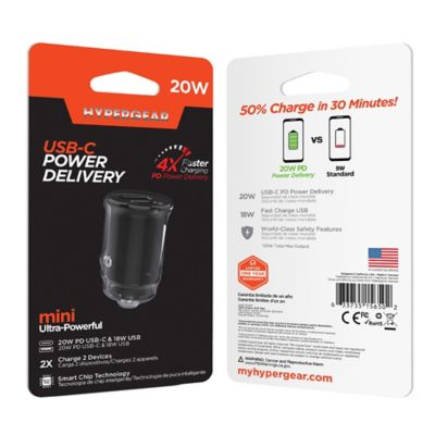 Image showing  mini Dual 20-Watt PD USB-C and 18-Watt USB Car Charger (Black)