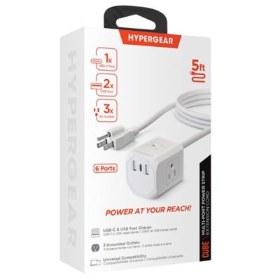 Image showing  CUBE 6-Outlet Multi-Port Power Strip Extension Cord with 5-Ft. Cord, White, 15706