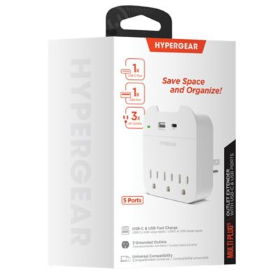 Image showing  Multi-Plug 5-Outlet Wall Tap with USB-C and USB Ports, White