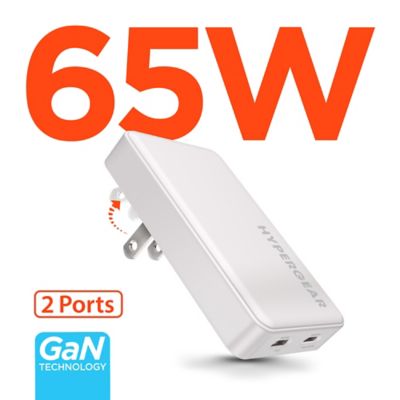 Image showing  SpeedBoost 65-Watt Dual-USB-C Slim GaN Laptop Charger, White
