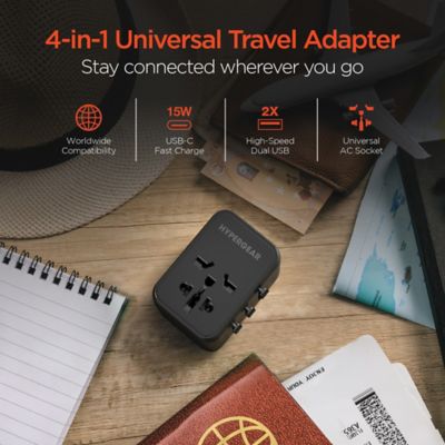 Image showing  WorldCharge Universal Travel Adapter with USB/USB-C (Black)