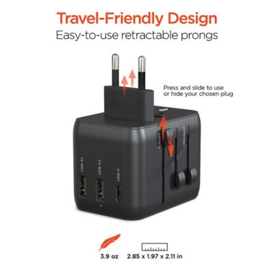 Image showing  WorldCharge Universal Travel Adapter with USB/USB-C (Black)