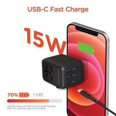 Image showing 7 th HyperGear WorldCharge Universal Travel Adapter with USB/USB-C, Black