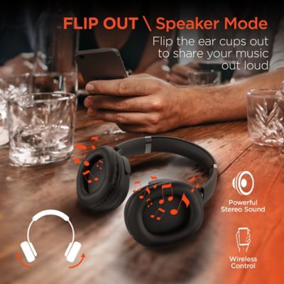 Image showing 7 th HyperGear Flip 2-in-1 Over-Ear Bluetooth Headphones with Microphone and Speaker Mode (Black)