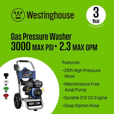 Image showing  3000-PSI 2.3 GPM Gas Cold Water Pressure Washer with 5 Nozzles