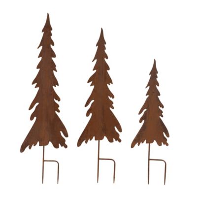Melrose International Rusted Iron Pine Tree Stake (Set of 3)
