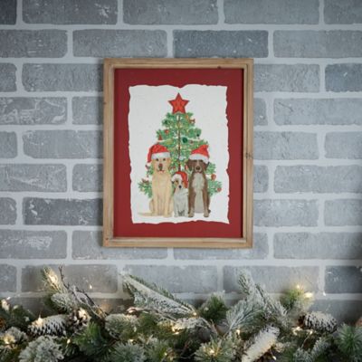 Image showing  Framed Holiday Dogs and Christmas Tree Print 15 in. H