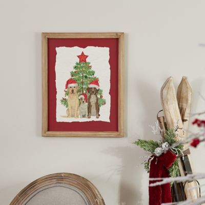 Image showing  Framed Holiday Dogs and Christmas Tree Print 15 in. H