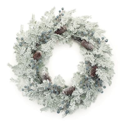 Melrose International Flocked Pine Cedar Berry Wreath 24 in. D