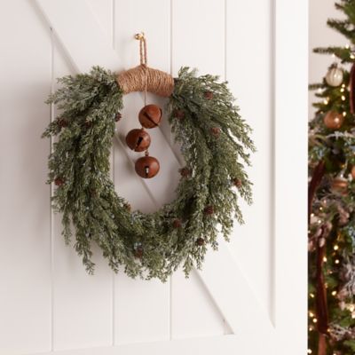 Image showing  Glittered Pine with Sleigh Bell Wreath 22 in. D