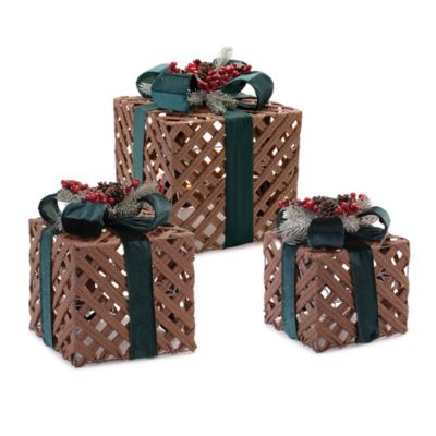 Melrose International LED Woven Packages with Bow Arrangement (Set of 3)