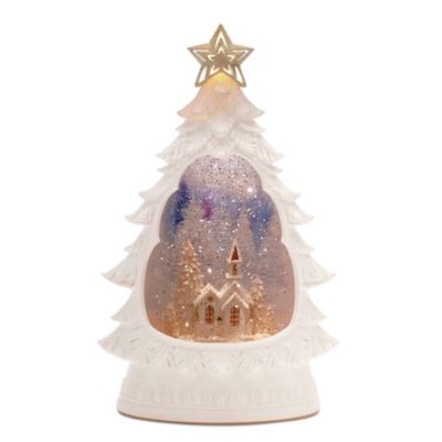 Melrose International LED Winter Church Pine Tree Snow Globe 12 in. H