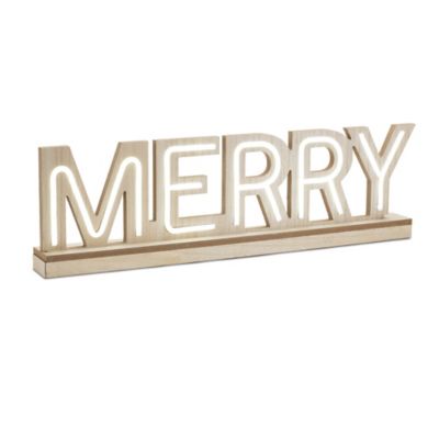 Image showing  White LED Joy and Merry Tabletop Sign (Set of 2)